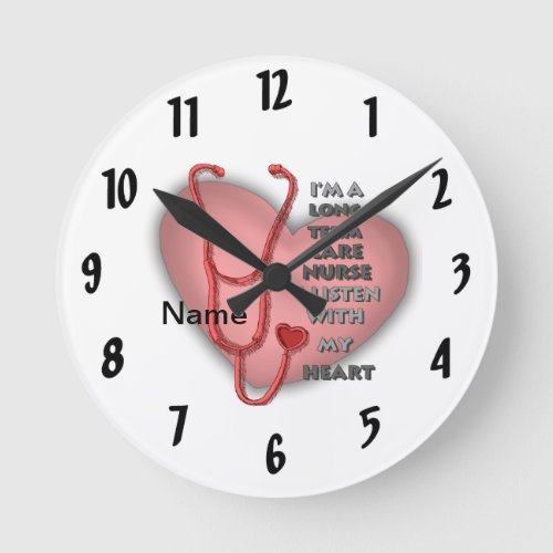 Red Long Term Care Nurse custom name clock