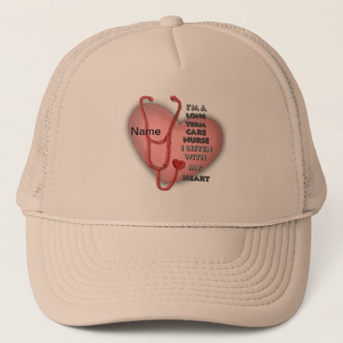 Red Long Term Care Nurse custom name Trucker Hat