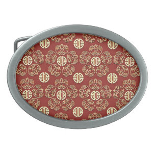 Red Longevity Flowers Belt Buckle