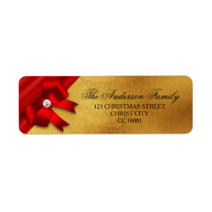 Red Loop, Diamond, Gold Glitter Christmas Address Label