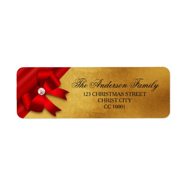 Red Loop, Diamond, Gold Glitter Christmas Address Label (Front)