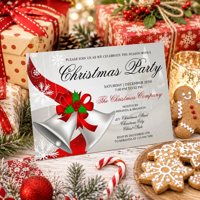 Red Loop Silver Bells Corporate Christmas Party Invitation (Creator Uploaded)