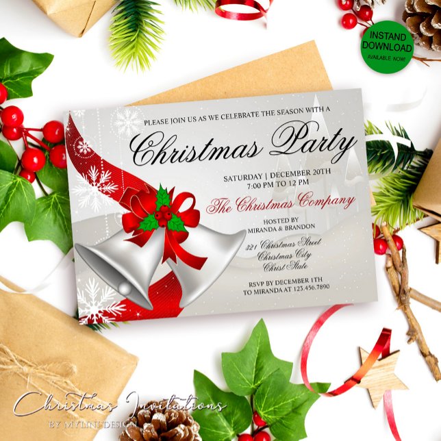 Red Loop Silver Bells Corporate Christmas Party Invitation (Creator Uploaded)