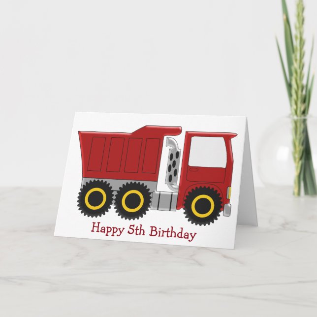 Red Lorry Personalised 5th Birthday Card (Front)