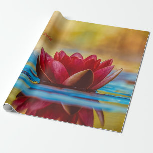Red Lotus Flower Landscape, Zen Wrapping Paper