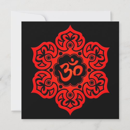 Red Lotus Flower Om on Black Custom Invitations