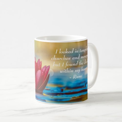 Red Lotus Flower on Blue Water Spiritual Quote Coffee Mug