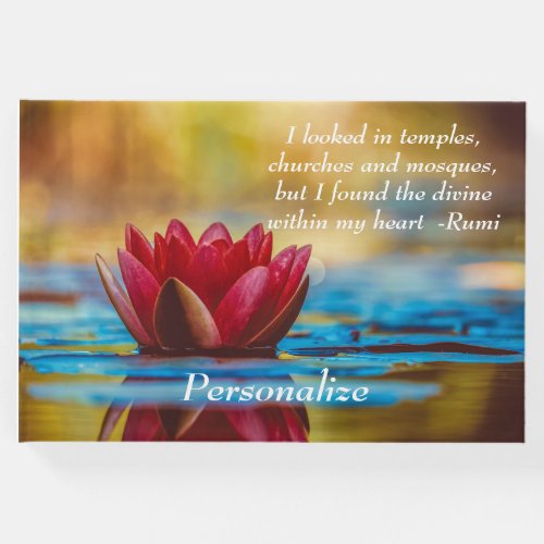 Red Lotus Flower on Blue Water Spiritual Quote Guest Book