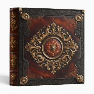 Red Lotus Flower Vintage Faux Leather Look 3 Ring Binder