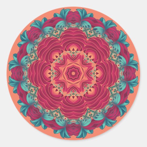 Red Lotus Mandala Classic Round Sticker