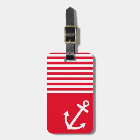 Red Love Anchor Nautical Luggage Tag