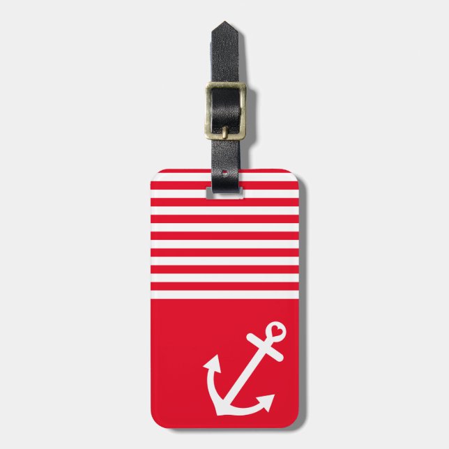 Red Love Anchor Nautical Luggage Tag (Front Vertical)