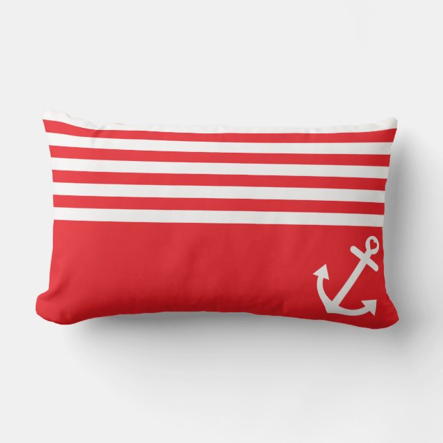 Red Love Anchor Nautical Lumbar Pillow (Front)