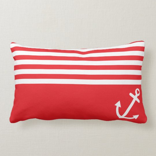 Red Love Anchor Nautical Lumbar Pillow