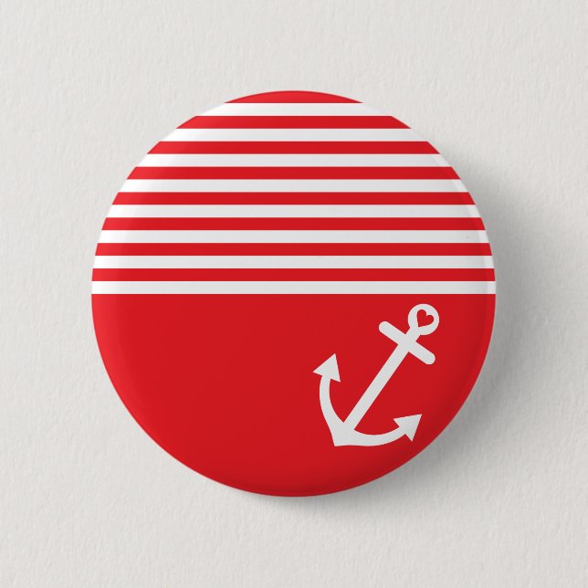 Red Love Anchor Nautical Pinback Button (Front)
