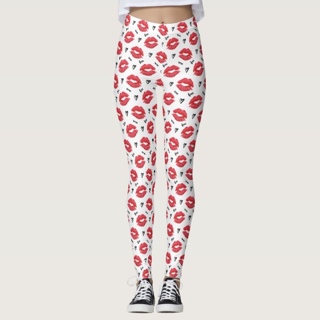 Red Love and Kisses Valentines Leggings (Front)