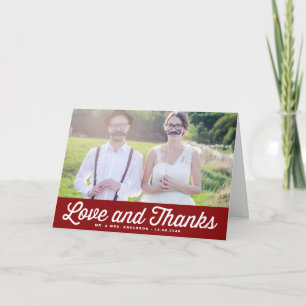 Red Love and Thanks Retro Photo Wedding Thank You Card
