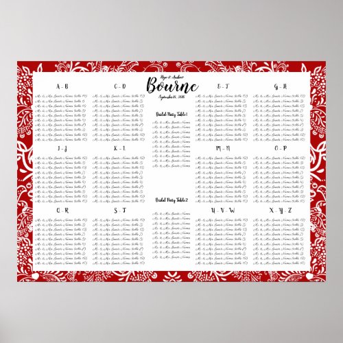 Red Love Bird Seating Chart Alphabetical Order