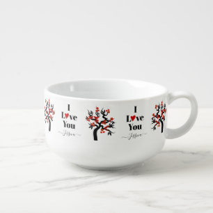 Red Love birds sakura cherry tree and blossom Soup Mug
