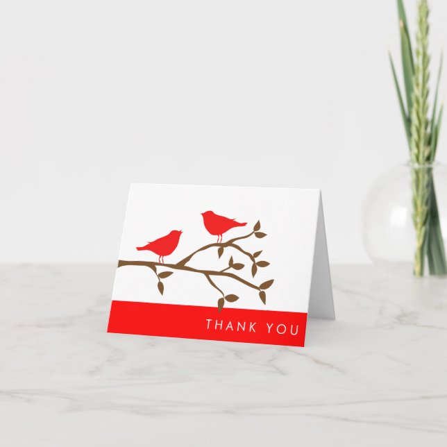 Red Love Birds Thank You Card (Front)