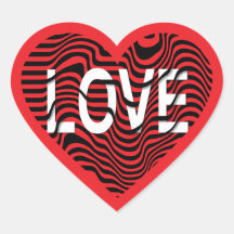 Red LOVE black white striped heart modern