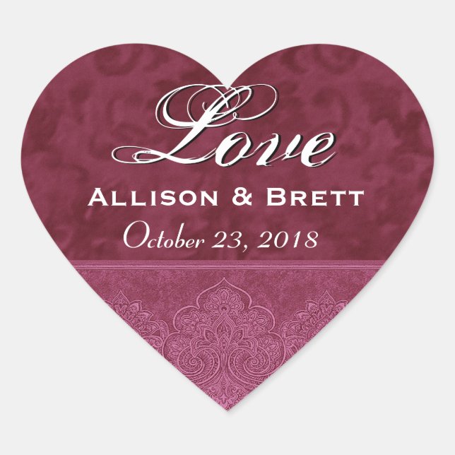 Red Love Bride and Groom Date Heart Sticker (Front)