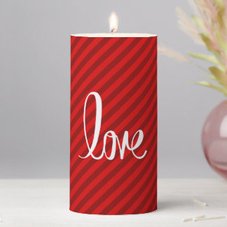 Red Love Diagonal Striped Pillar Candle