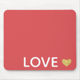 Red Love Gold Heart Mouse Pad
