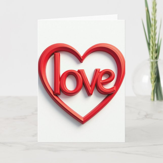 Red Love Heart 3D Greeting Card (Front)