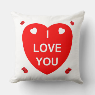 Red love heart and flowers throw pillow