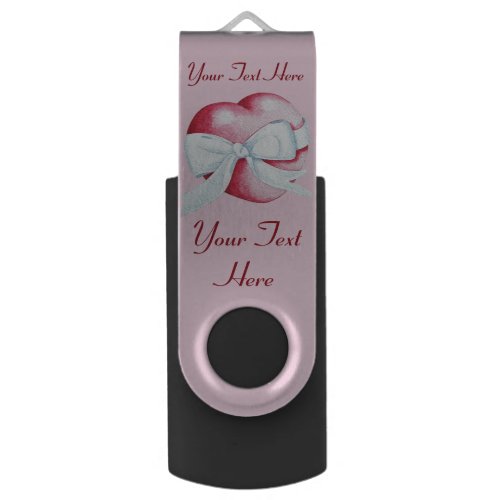 red love heart and white bow wedding favors USB flash drive