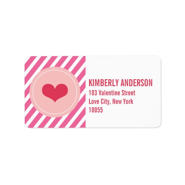 Red Love Heart Circle And Stripes Address Labels (Front)