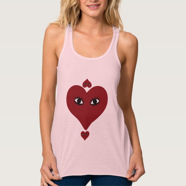Red Love Heart Face Tank Top (Front)