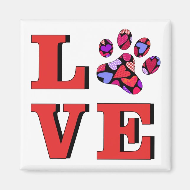 Red LOVE Heart Filled Cat Paw Fun Gift Magnet (Front)