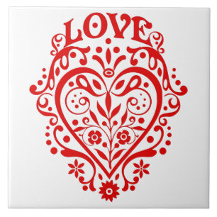 Red Love Heart Graphic Design Ceramic Tile
