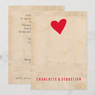 Red Love Heart Modern Simple Contemporary Wedding Invitation
