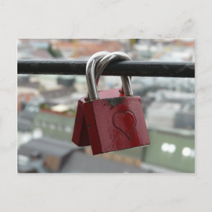 Red love heart padlocks postcard