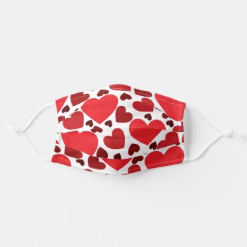 Red Love Heart Pattern Adult Cloth Face Mask by LifeOfRileyDesign at Zazzle