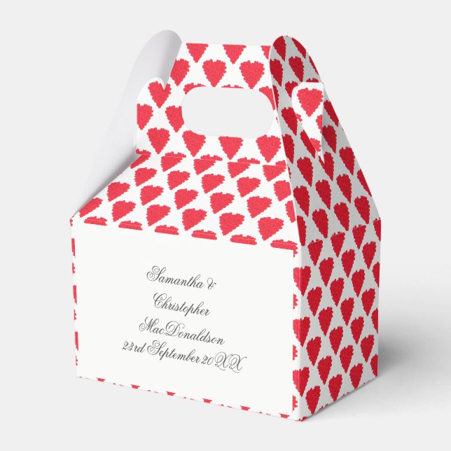 Red love heart pattern favor boxes (Front Side)