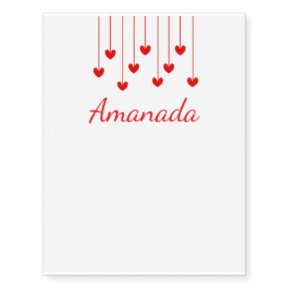 Red love heart pattern personalized name temporary tattoos