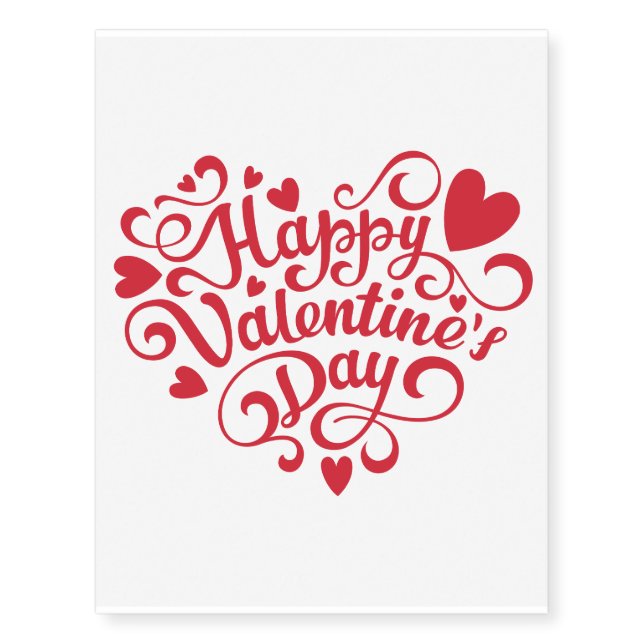 Red love heart pattern Valentine"s day Temporary Tattoos (Front)