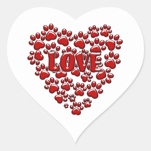 Red Love Heart Paw Prints Stickers