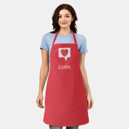 Red Love Heart Romantic Girly Personalized Name Apron