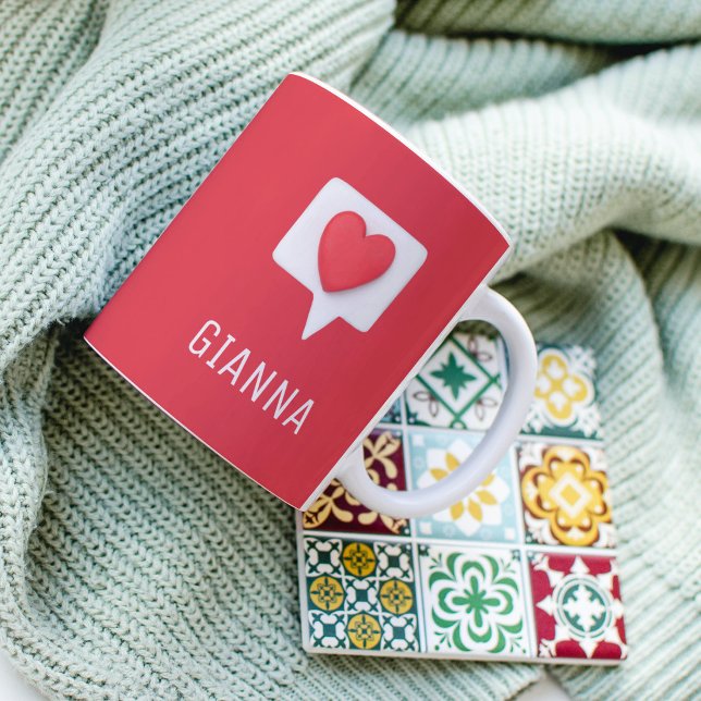 Red Love Heart Romantic Girly Personalized Name Coffee Mug (Creator Uploaded)