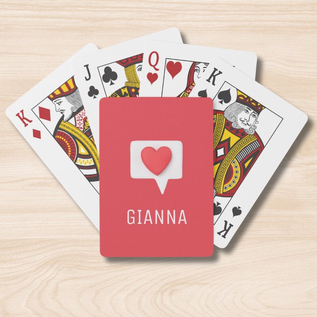 Red Love Heart Romantic Girly Personalized Name Poker Cards (Creator Uploaded)