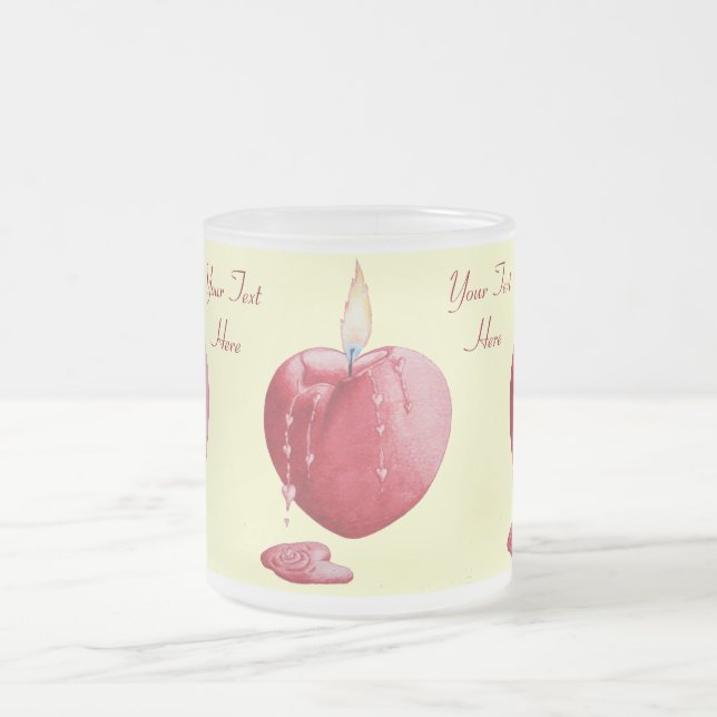red love heart shaped burning candle romantic frosted glass coffee mug (Center)