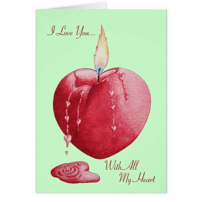 Red love heart shaped candle with romantic verse (Front)