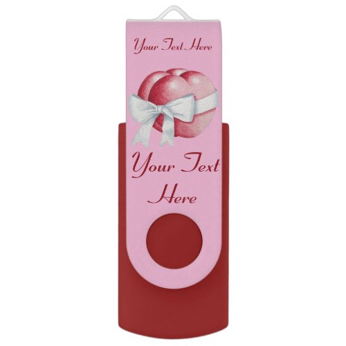 red love heart tied with white ribbon bow USB flash drive