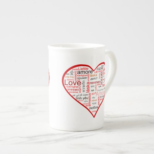 Red Love Heart Typography Bone China Mug