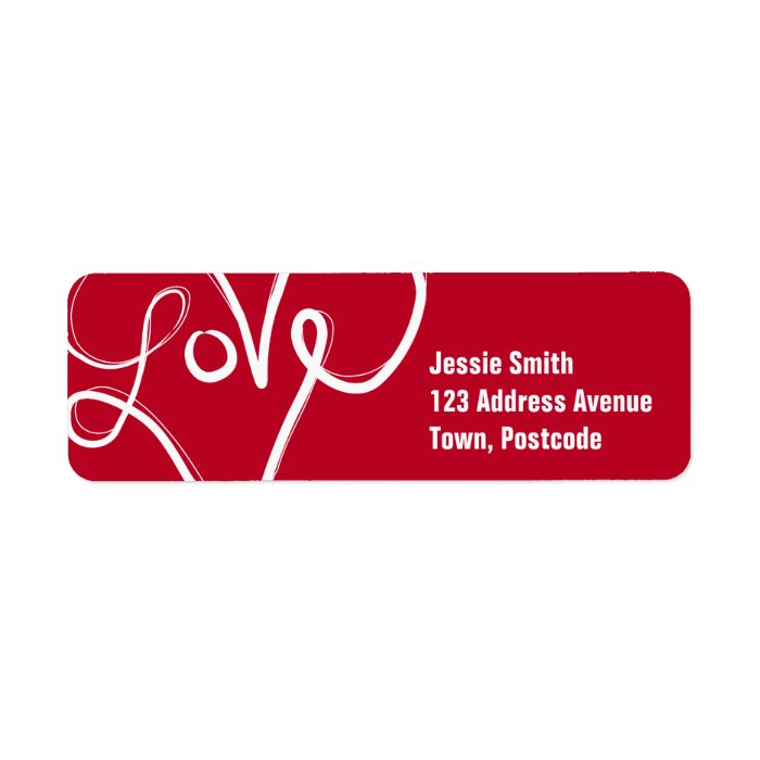 Red Love Heart Typography Custom Return Address Labels